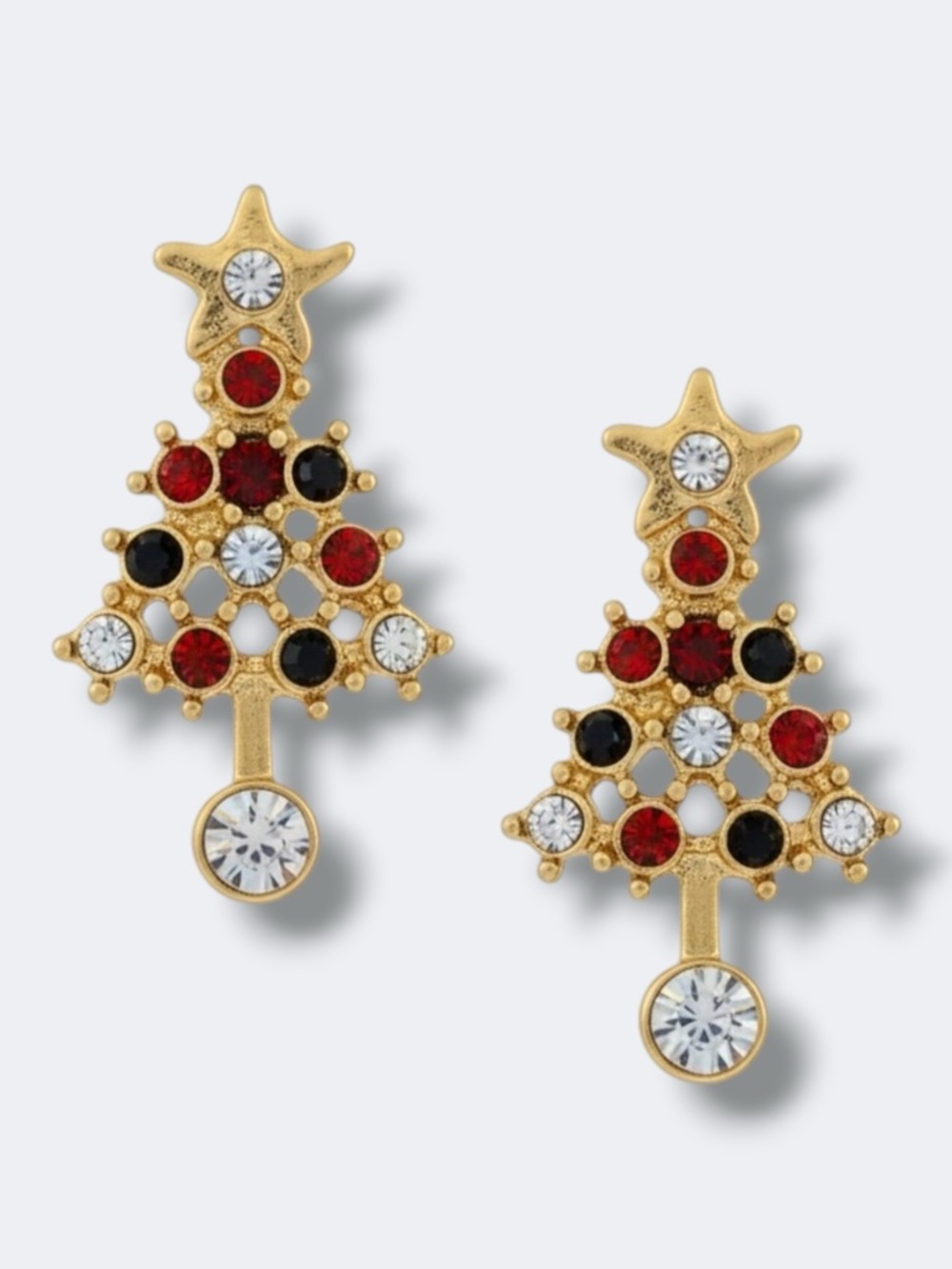 Christmas Tree Earrings Stud Gold Tone Rhinestone Holiday Jewelry Festive